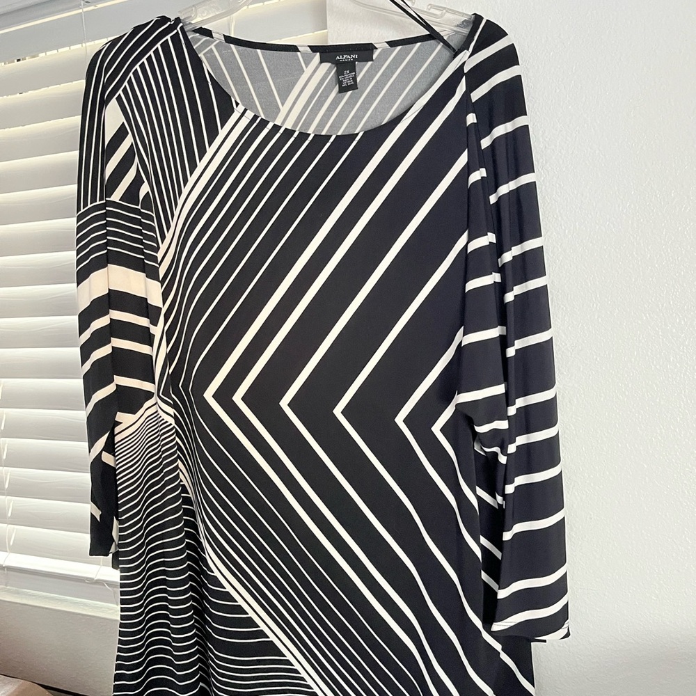 Alfani Gray and White Striped Top